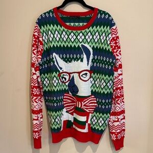 Festive Llama with glasses Ugly Christmas Holiday Sweater Super Cute